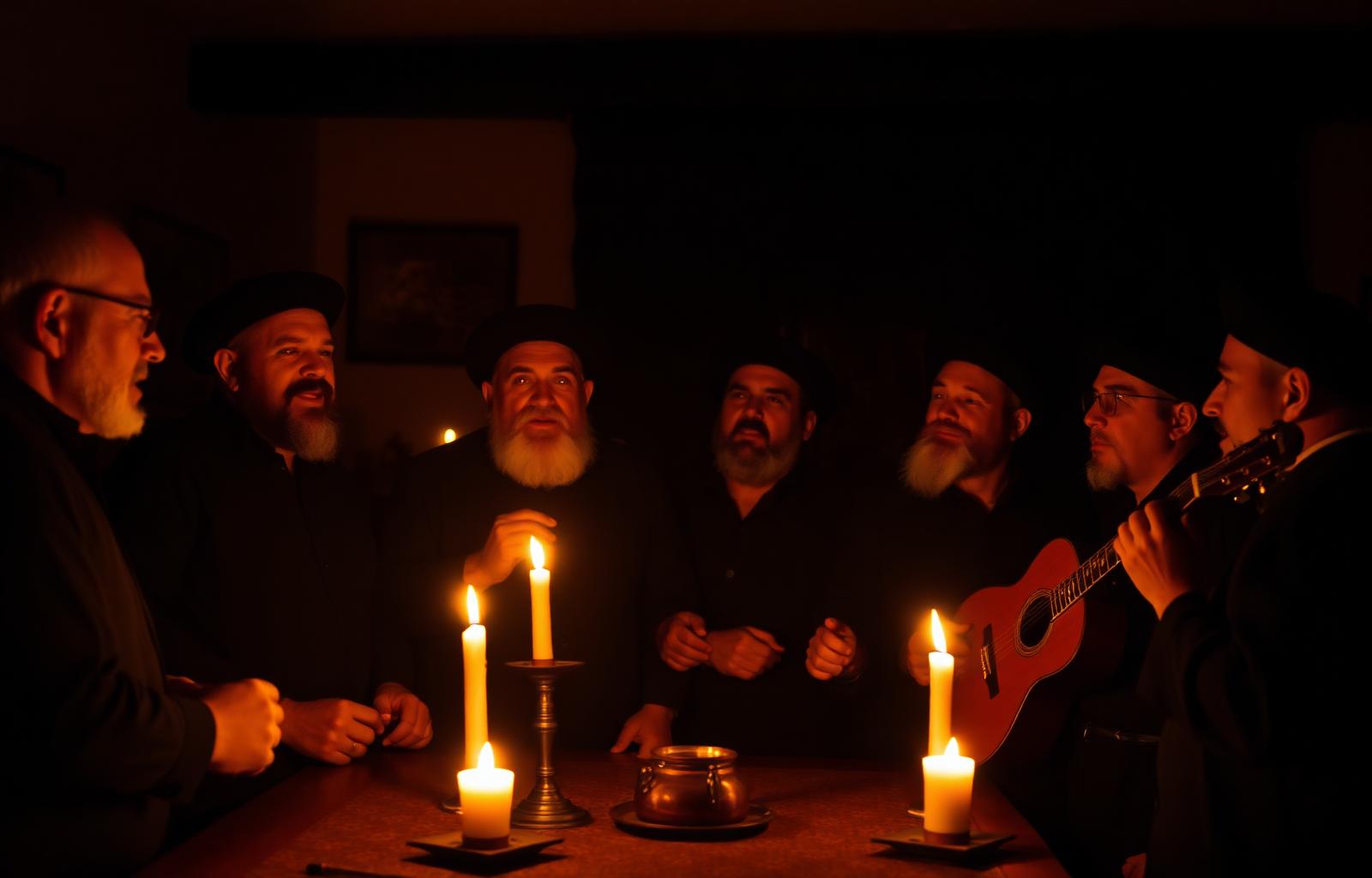 Grupo de cante alentejano à luz das velas